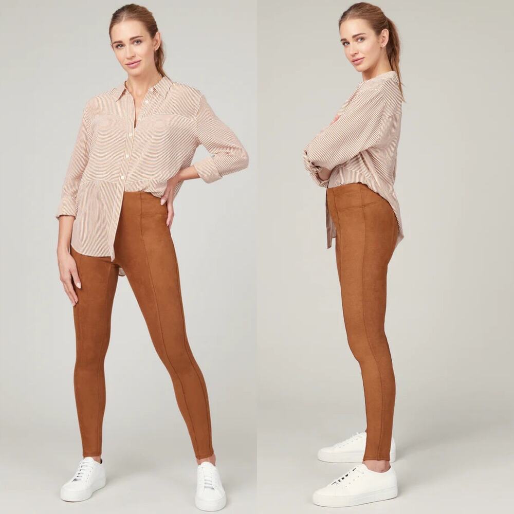 Spanx Faux Suede High Rise Tummy Shaping Rich Caramel Leggings Pant Small Petite